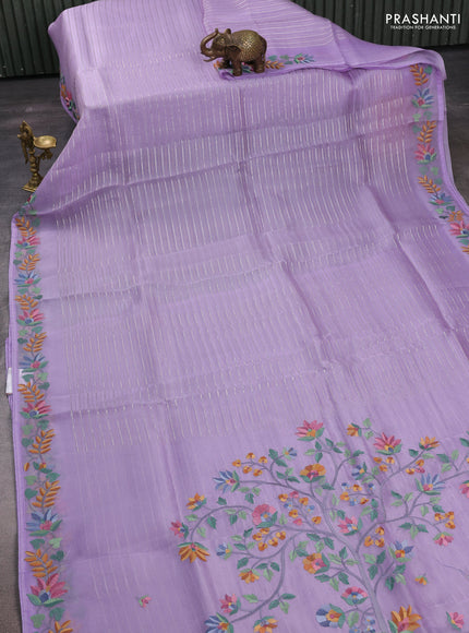 Lavender Pure Organza Saree - Embroidery