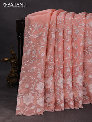 Peach Pure Organza Saree - Embroidery