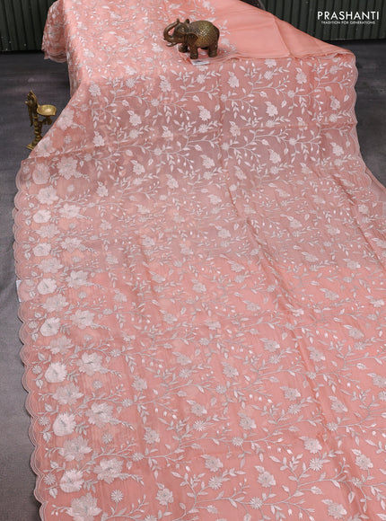 Peach Pure Organza Saree - Embroidery