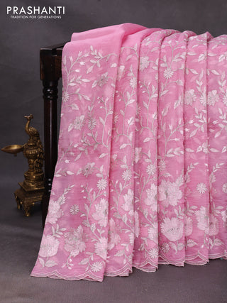 Pink Pure Organza Saree - Embroidery
