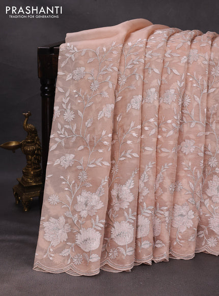 Peach Pure Organza Saree - Embroidery