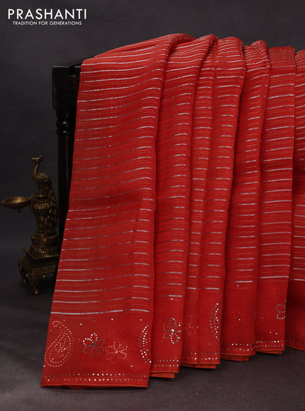 Orange Pure Organza Saree - Embroidery