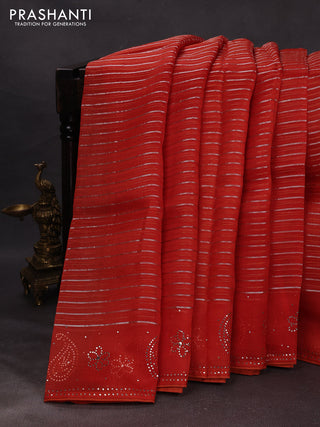 Orange Pure Organza Saree - Embroidery