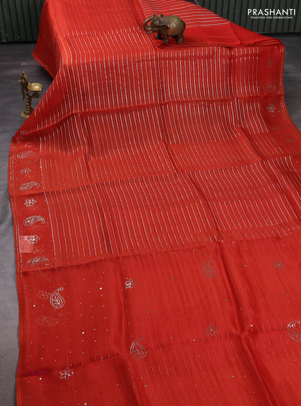 Orange Pure Organza Saree - Embroidery