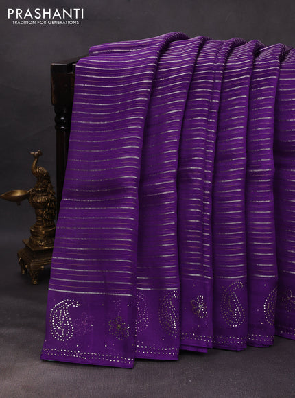Violet Pure Organza Saree - Embroidery