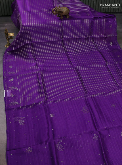 Violet Pure Organza Saree - Embroidery