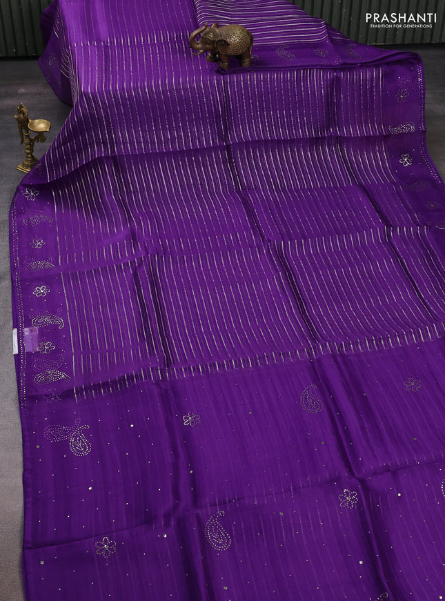 Violet Pure Organza Saree - Embroidery