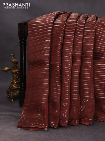 Brown Pure Organza Saree - Embroidery