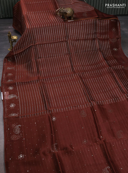 Brown Pure Organza Saree - Embroidery