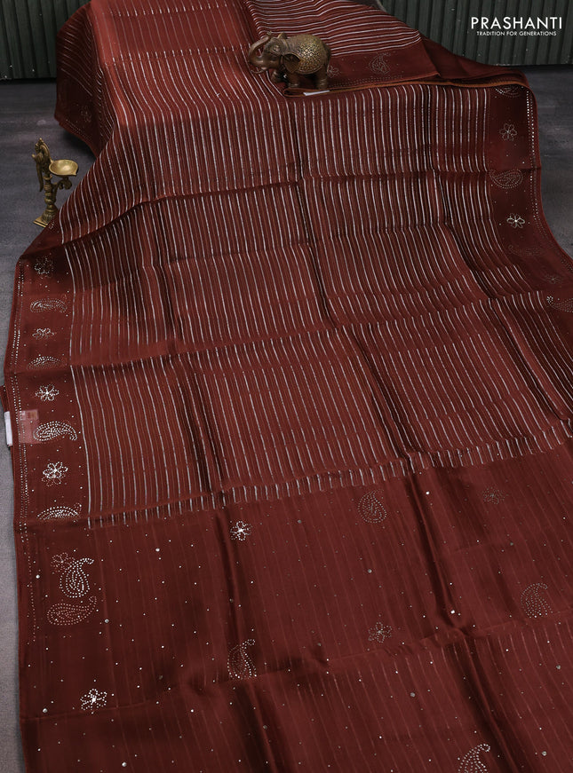 Brown Pure Organza Saree - Embroidery