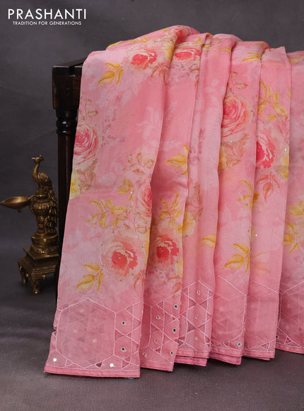 Pink Pure Organza Saree - Embroidery