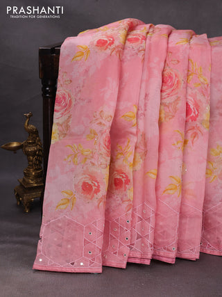 Pink Pure Organza Saree - Embroidery