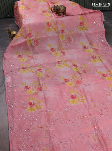 Pink Pure Organza Saree - Embroidery
