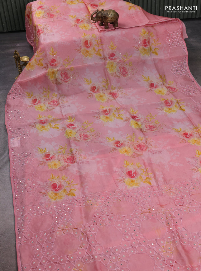 Pink Pure Organza Saree - Embroidery
