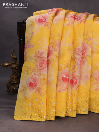 Yellow Pure Organza Saree - Embroidery