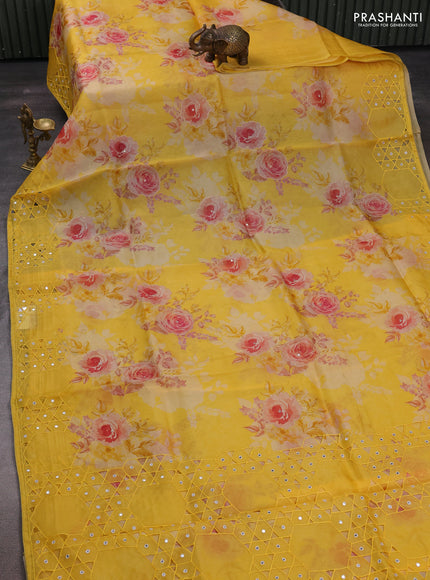 Yellow Pure Organza Saree - Embroidery