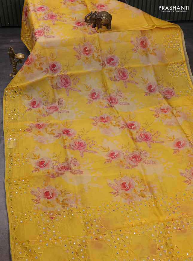 Yellow Pure Organza Saree - Embroidery