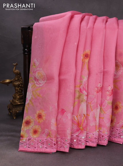 Pink Pure Organza Saree - Embroidery
