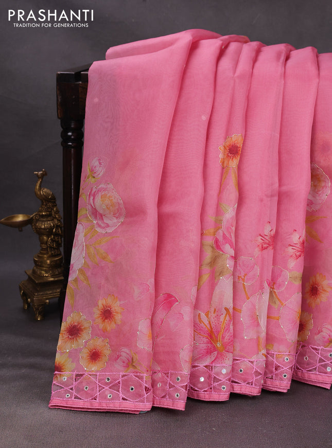 Pink Pure Organza Saree - Embroidery