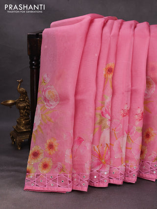Pink Pure Organza Saree - Embroidery