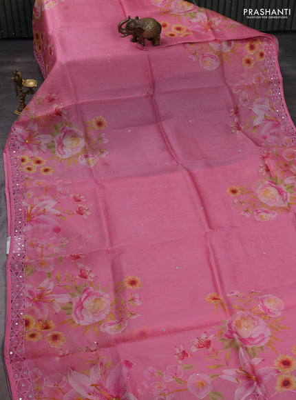 Pink Pure Organza Saree - Embroidery