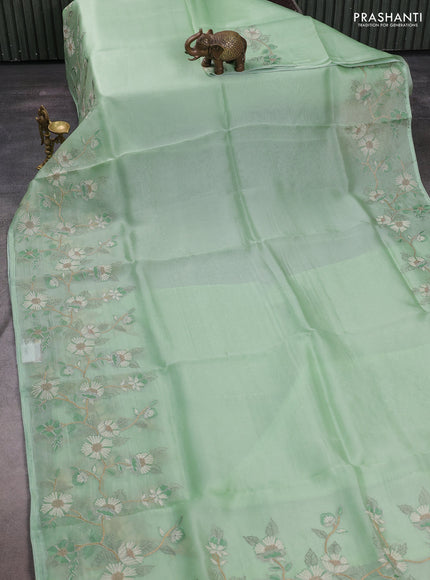 Pista Green Pure Organza Saree - Embroidery