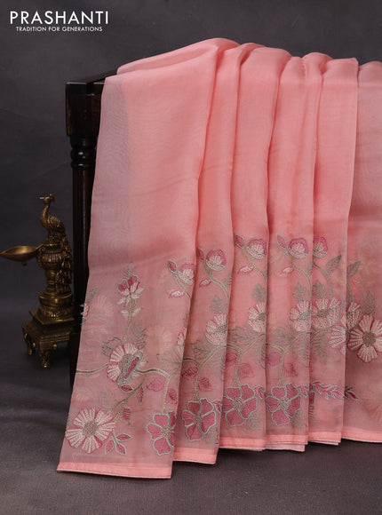 Peach Pure Organza Saree - Embroidery