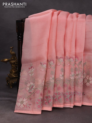 Peach Pure Organza Saree - Embroidery
