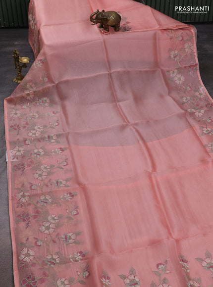 Peach Pure Organza Saree - Embroidery