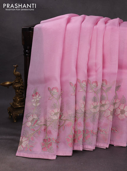 Pink Pure Organza Saree - Embroidery