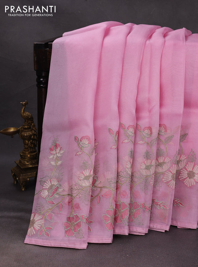 Pink Pure Organza Saree - Embroidery