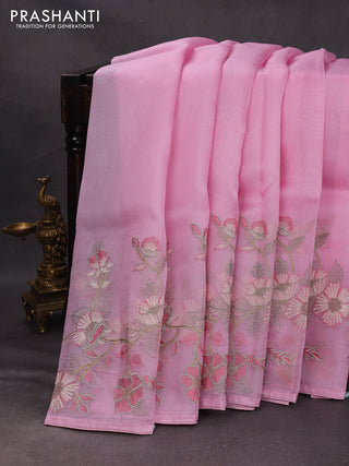 Pink Pure Organza Saree - Embroidery