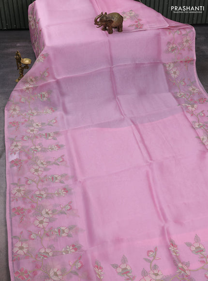 Pink Pure Organza Saree - Embroidery