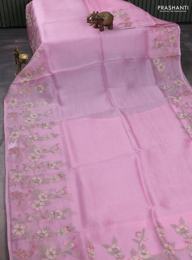 Pink Pure Organza Saree - Embroidery
