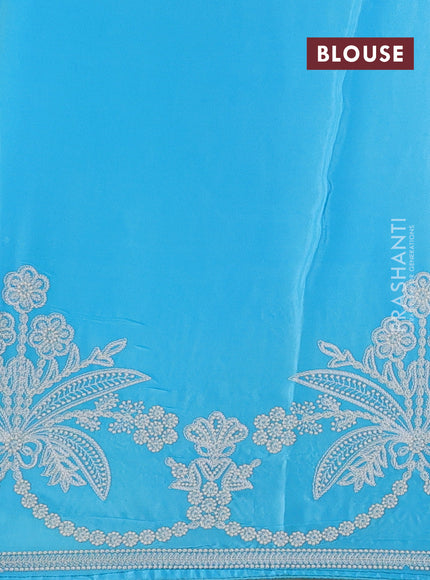 Off White  & Blue Pure Organza Saree - Embroidery
