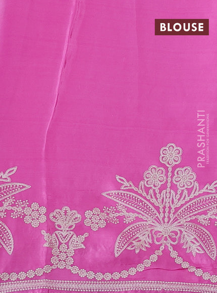 Off White & Pink Pure Organza Saree - Embroidery