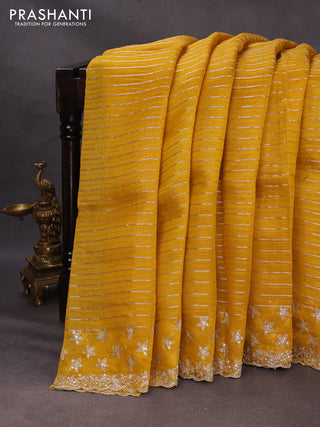 Yellow Pure Organza Saree - Embroidery