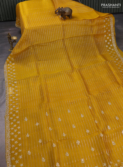Yellow Pure Organza Saree - Embroidery