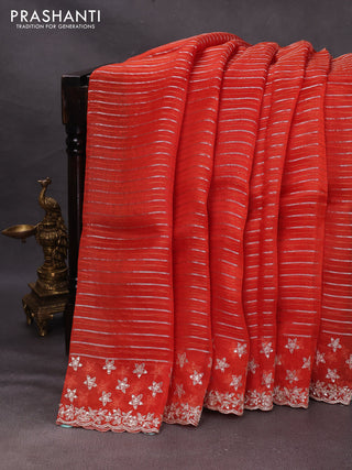 Orange Pure Organza Saree - Embroidery