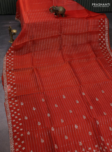 Orange Pure Organza Saree - Embroidery
