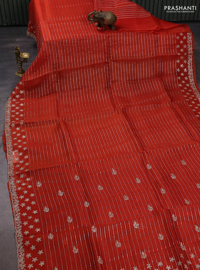 Orange Pure Organza Saree - Embroidery