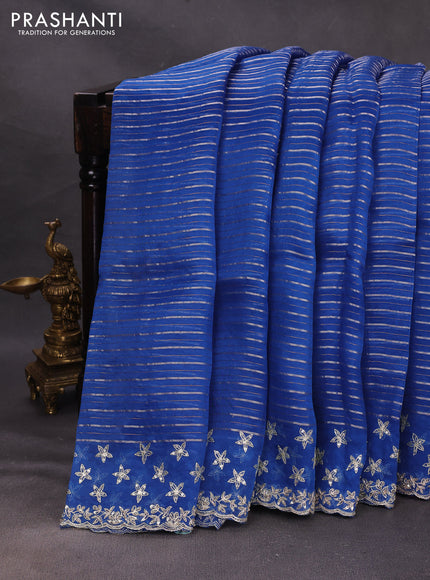 Blue Pure Organza Saree - Embroidery