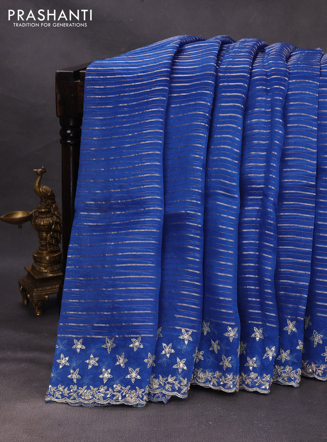Blue Pure Organza Saree - Embroidery