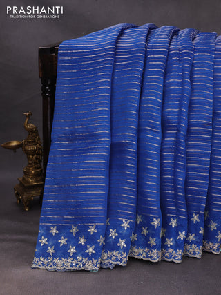 Blue Pure Organza Saree - Embroidery