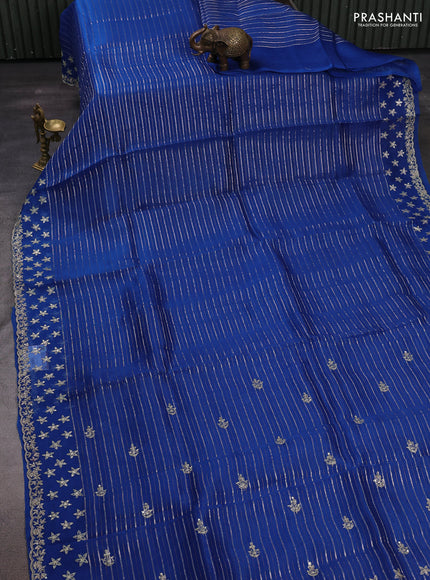 Blue Pure Organza Saree - Embroidery