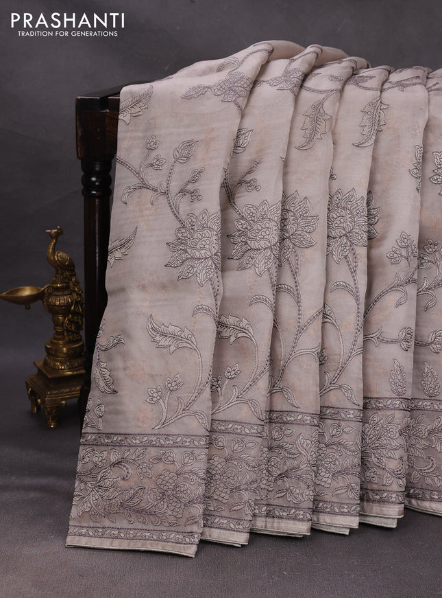 Grey Pure Organza Saree - Embroidery