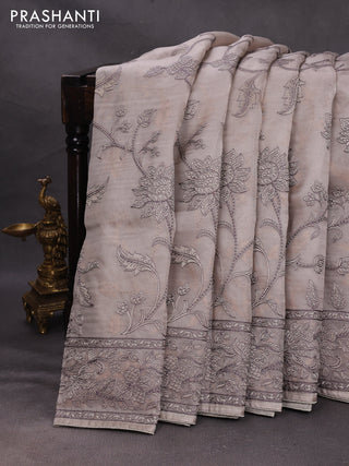 Grey Pure Organza Saree - Embroidery