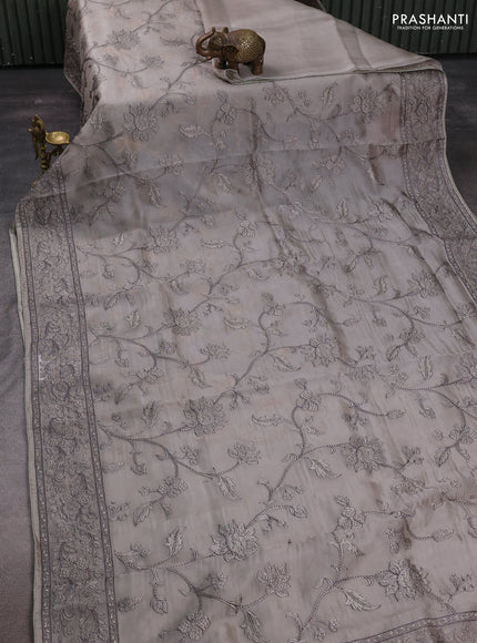 Grey Pure Organza Saree - Embroidery