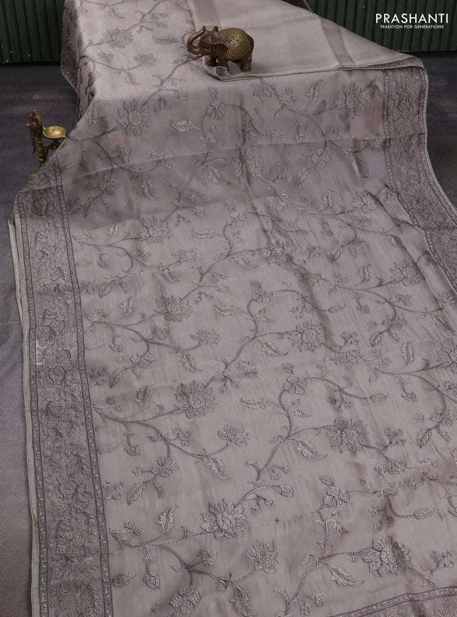 Grey Pure Organza Saree - Embroidery