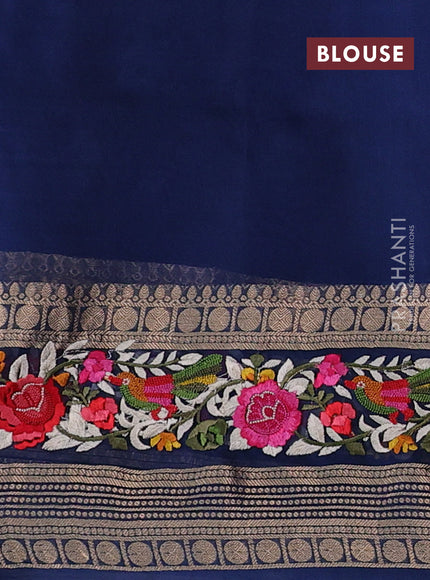 Peacock Blue Pure Organza Saree - Embroidery